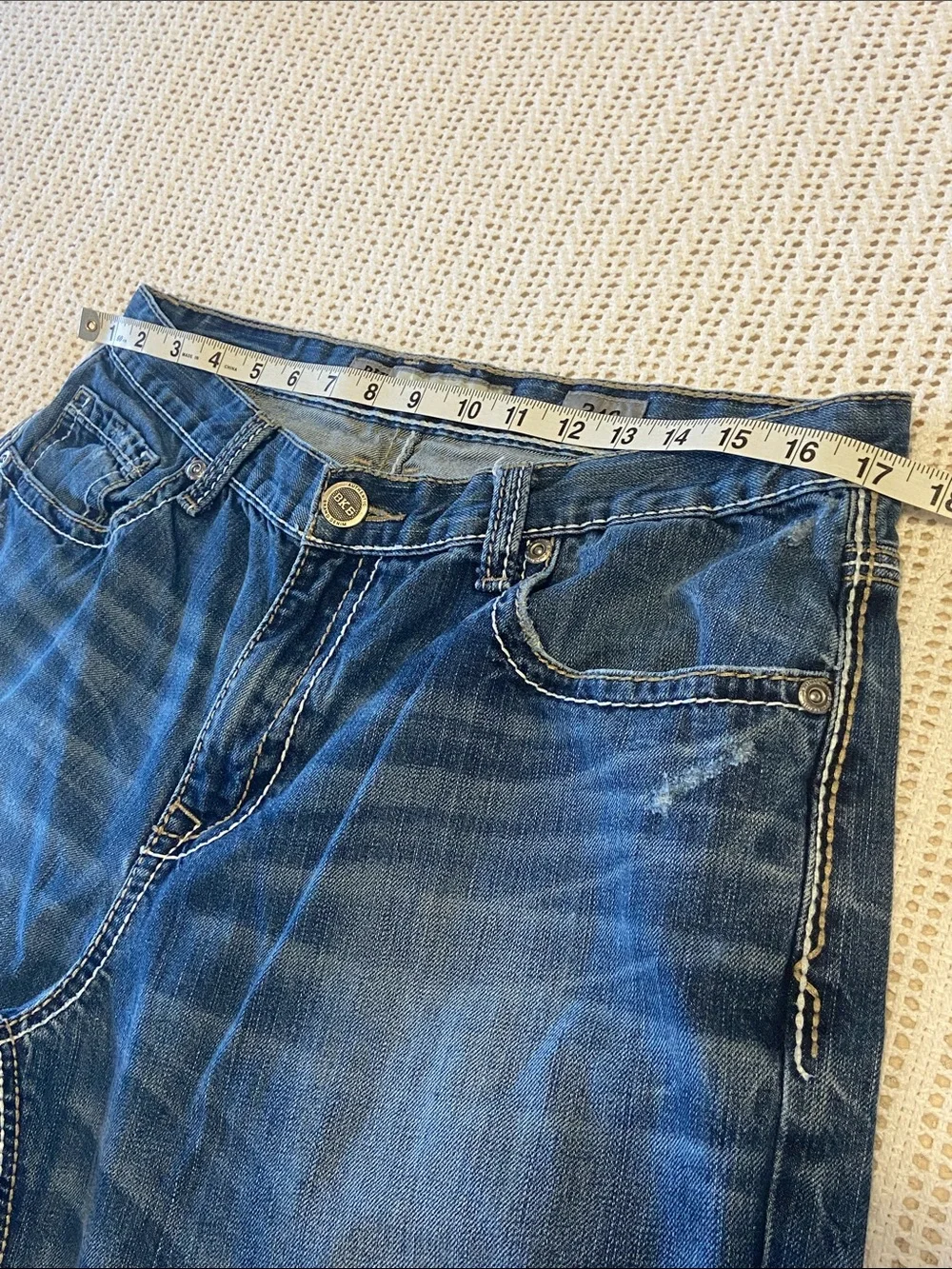 BKE Tyler Boot Jeans Mid Rise Blue Denim Western Cowboy Size 34 x 30”